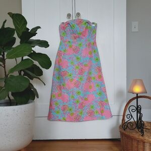 Lily Pulitzer Pink Elephant Print Strapless Dress